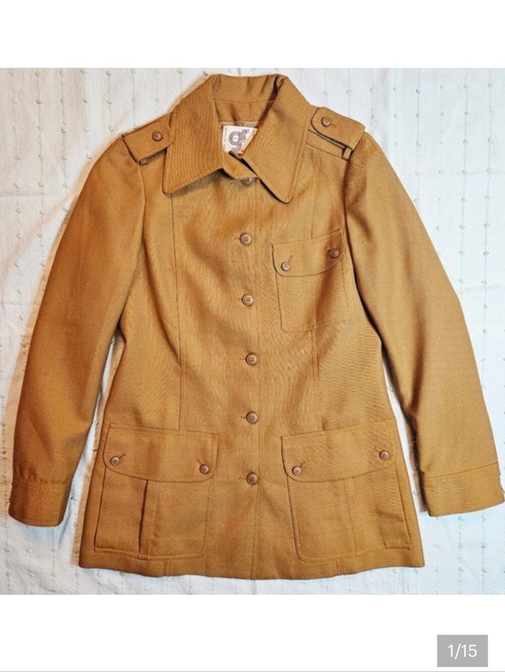 Vintage 70s Mustard Yellow Tailored Wool Jacket Military Style Made In France XS